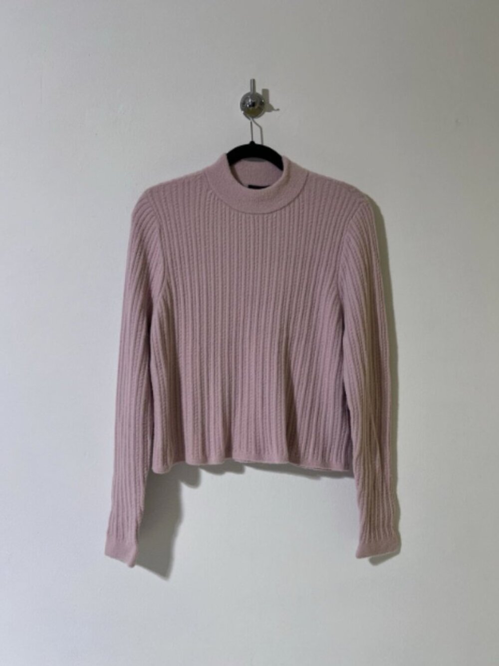 EXPRESS Cable Knit Mock Neck Cropped Sweater Light Pink - Picture 8 of 8
